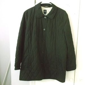 GAP Black Quilted Car Coat Jacket L Polyester